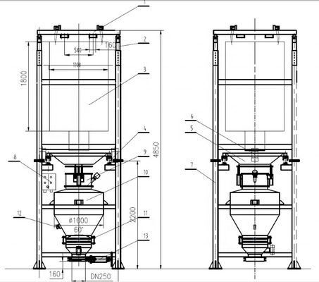 Desenho sanitário Semi-automático 1500kg Big Bag Descharger com papel material de embalagem